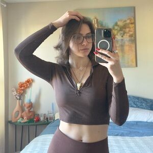 Brown half zip long sleeve